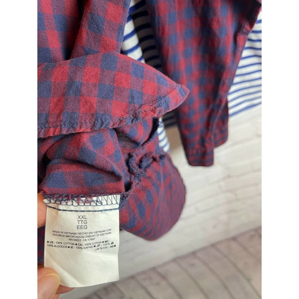 OLD NAVY set of 3 cream red blue check striped top tunic shirt long sleeve XXL - Picture 7 of 10